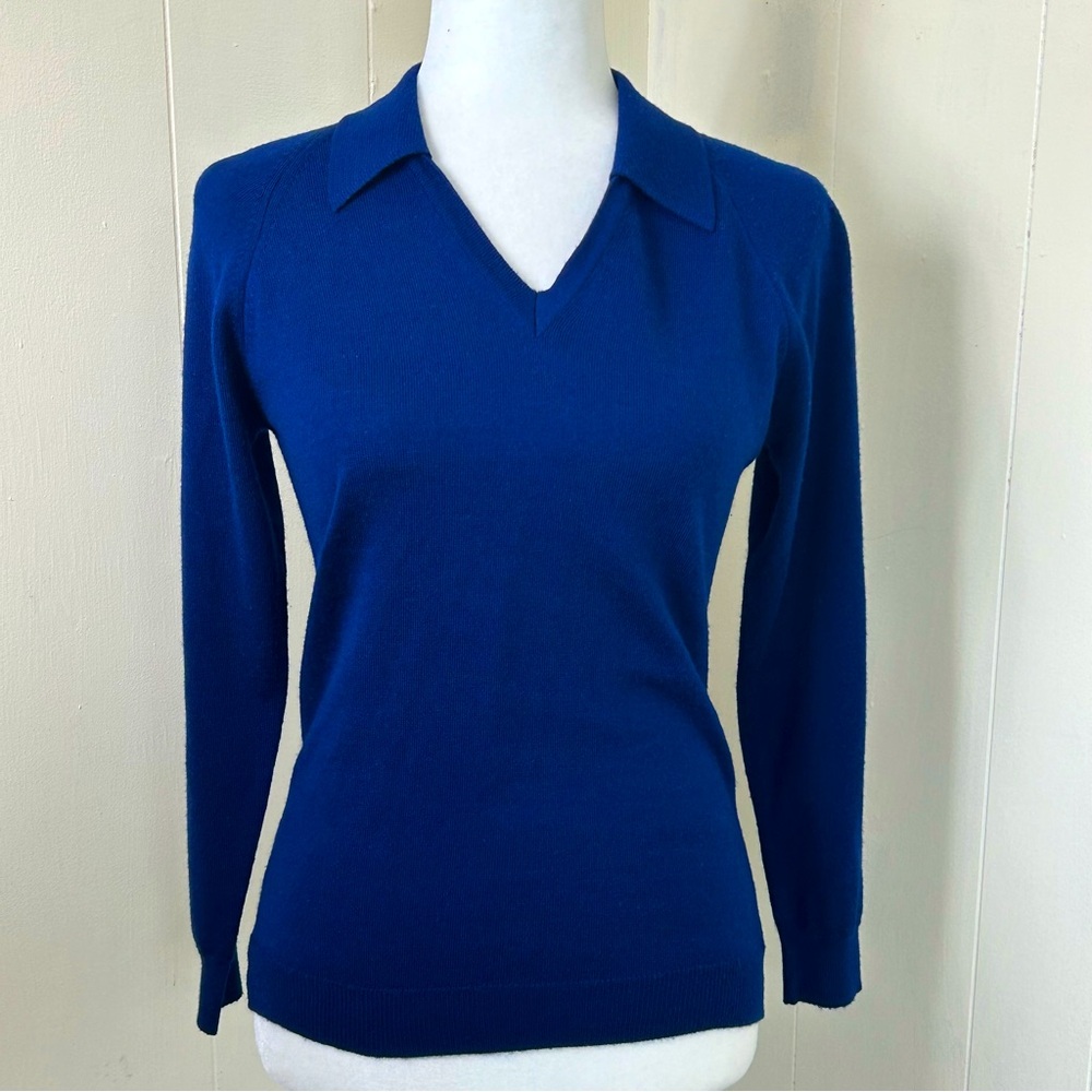 VINTAGE Abraham & Straus Blue Wool V-Neckline Long Sleeve Sweater Top Size Small